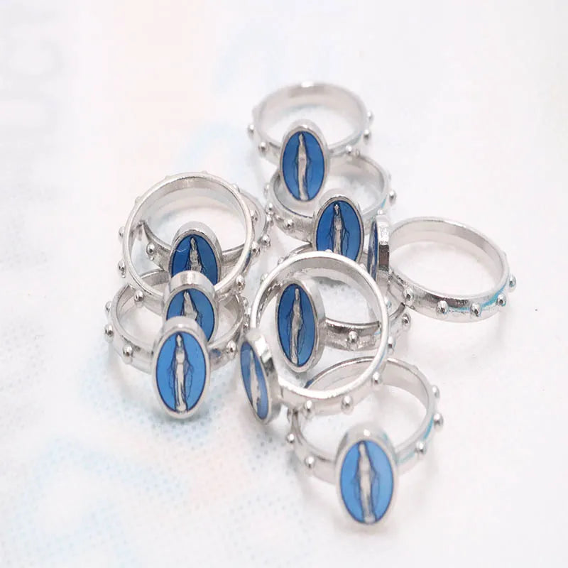 5pcs Catholic ring 17/19 mm multiple sizes Catholic blue Virgin Mary Catholic pink ring ring ring alloy ring round