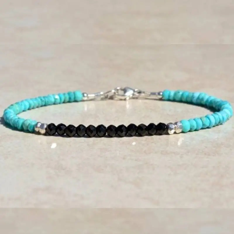 Sleeping Beauty Turquoise Bracelet, Black Spinel Bracelet, Birthstone Bracelet, Beaded Gemstone Bracelet