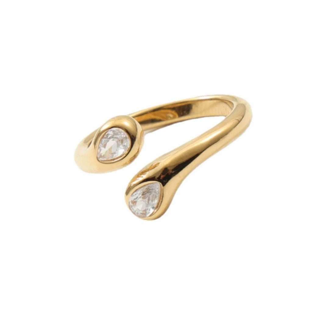 Perfect Pear CZ Stone Hug Ring for Women PVD Gold Plated Stainless Steel Ring