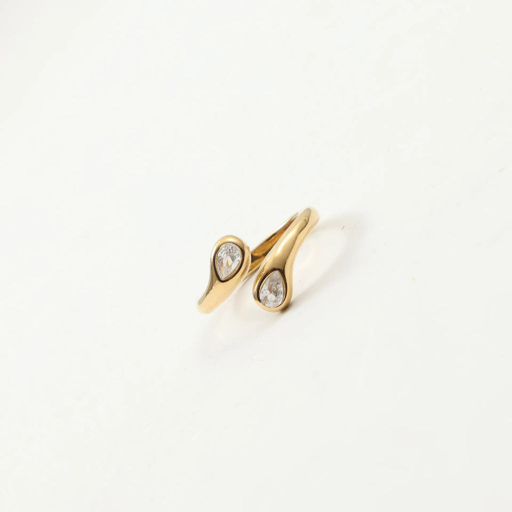 Perfect Pear CZ Stone Hug Ring for Women PVD Gold Plated Stainless Steel Ring