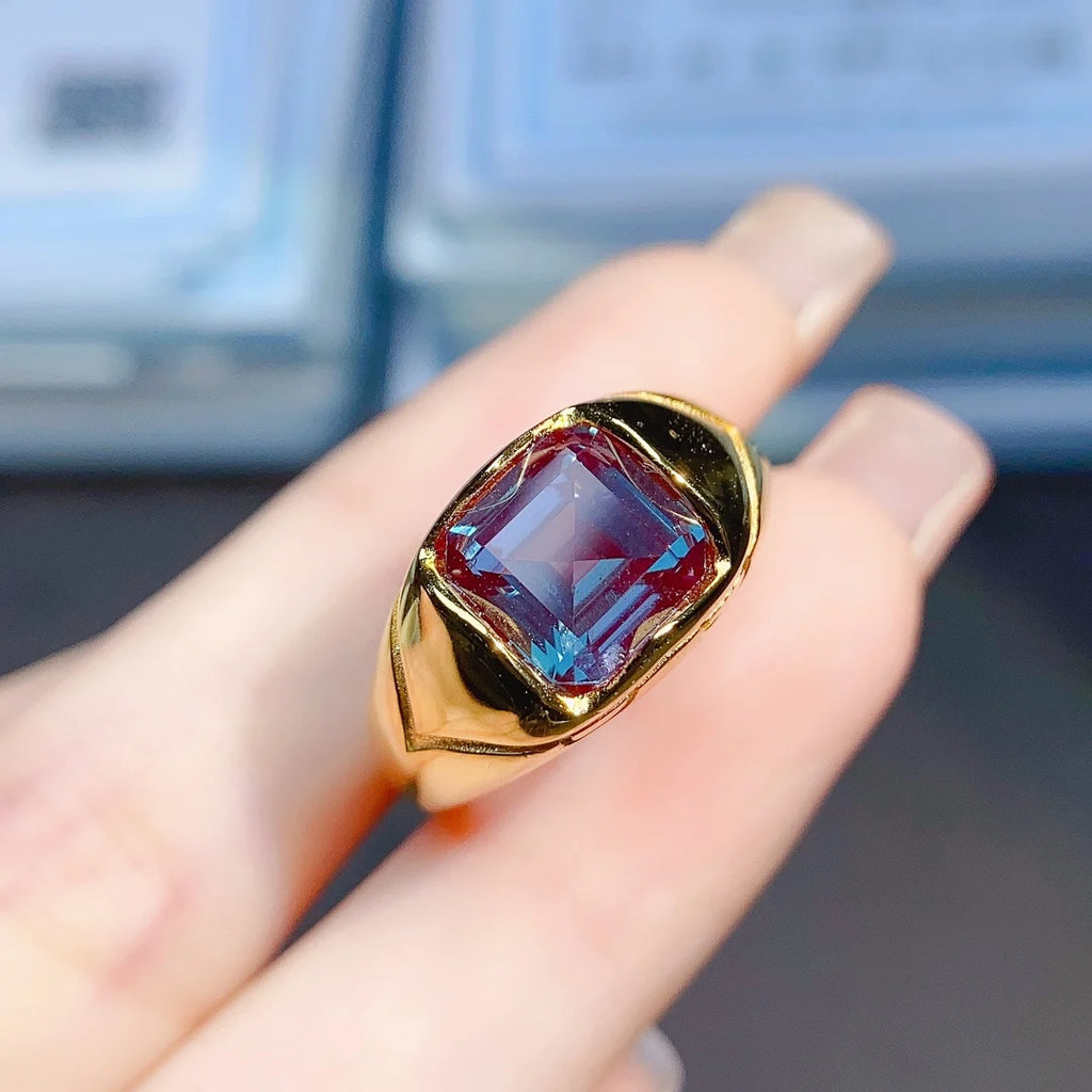 Alexandrite Ring Men's Princess Cut Color Changing Gemstone Ring June Birthstone Ring Sterling Silver Ring Promise Ring