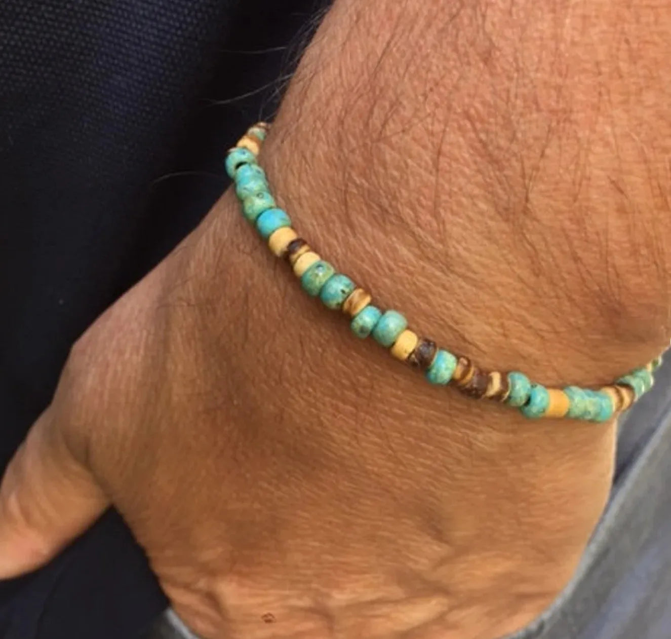 Mens wooden bracelet set. Surfer bracelet men. Coconut bead bracelet