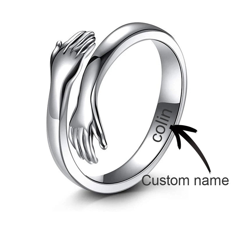 Adjustable Customized Name Hug Ring High Quality 18K Gold Plated Stainless Steel Women's Ring Daily Jewelry Gift For Couple