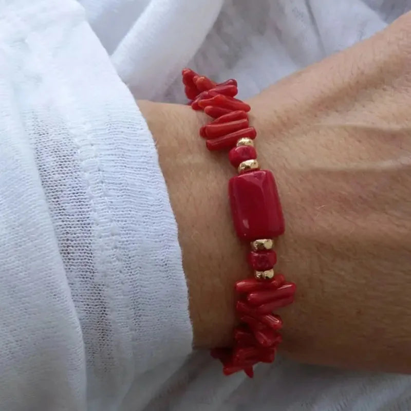 Onyx Bracelet Coral Bracelet Bracelet Red Coral Bracelet Genuine Coral Bracelet  Red Boho Bracelet Coral Bracelet