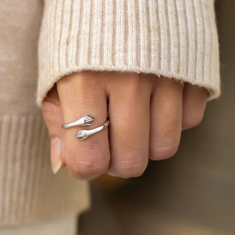 Romantic Hug Ring Silver Plated I Love You Forever Hugging Rings For Women Valentines Day Gift