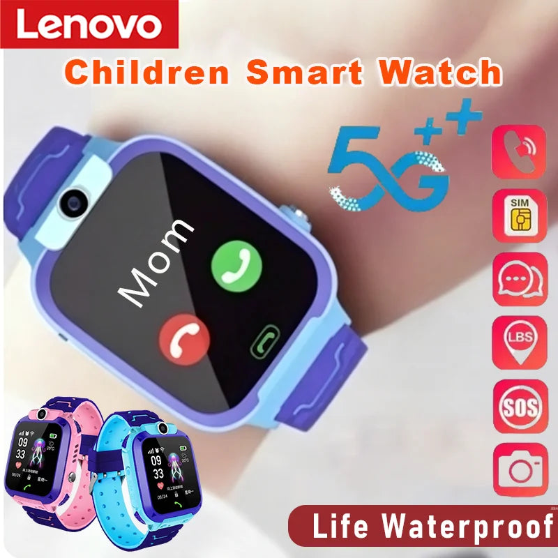 Lenovo 2026 5G Waterproof Smart Watch KidS SOS GPS Location Sim Card Call Camera Child SmartWatch Boys Girl Gift For Ios Android