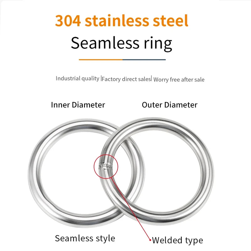 304 Stainless Steel Ring Circle O-Ring Welded Suspension Ring Solid Seamless Steel Ring Hammock Yoga Connection Ring Steel Ring