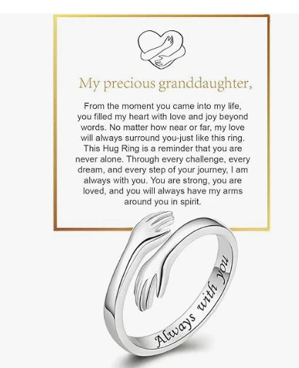 Inspirational Message Adjustable Ring Jewelry To My Granddaughter Stainless Steel Hug Ring Hope Rings, Birthday Christmas Gifts