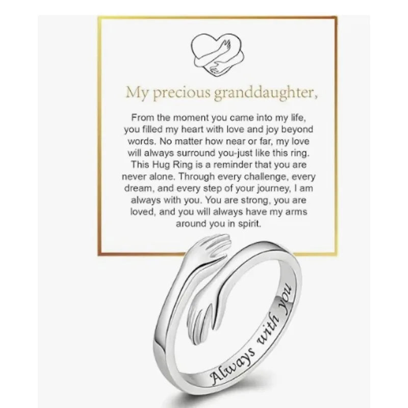 Inspirational Message Adjustable Ring Jewelry To My Granddaughter Stainless Steel Hug Ring Hope Rings, Birthday Christmas Gifts