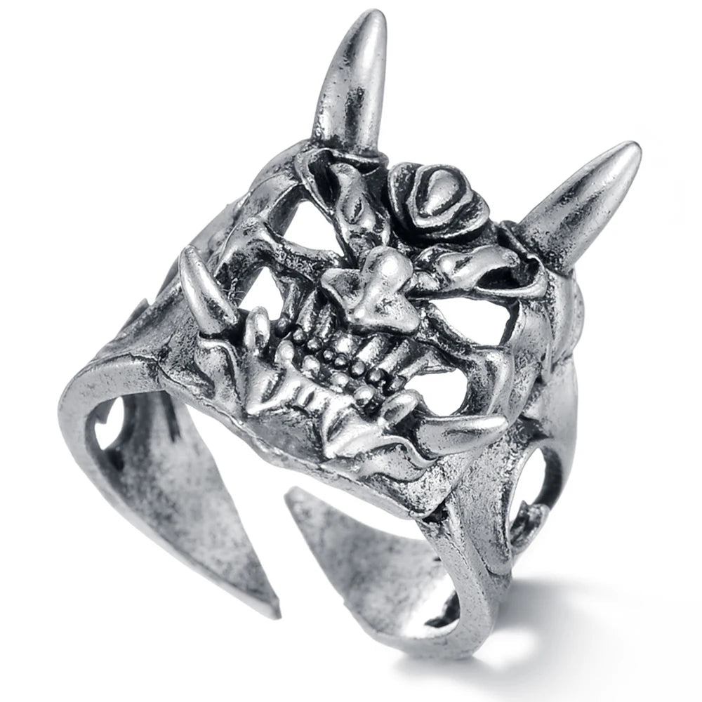 Vintage Silver Color Exaggerated Skeleton Hug Ring for Men Women Punk Adjustable Opening Ring Retro Jewelry Gift Dropshipping