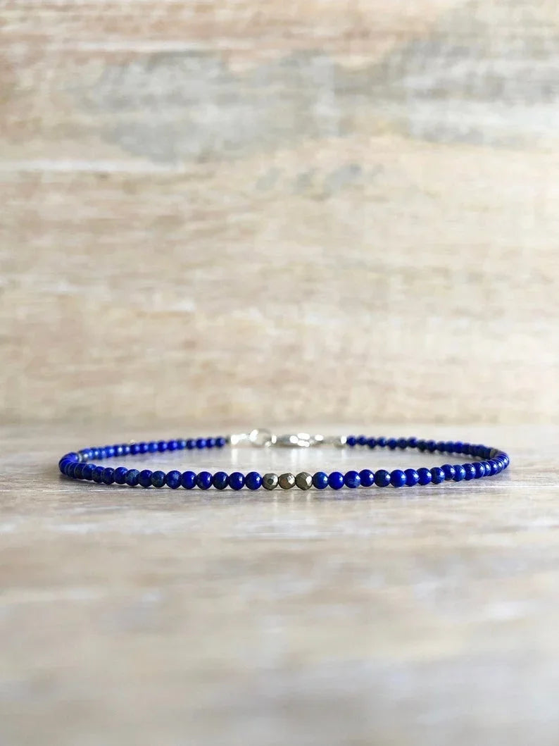 Lapis bracelet for Men Lapis lazuli Bead Bracelet Gold Hematite Mens Bracelet Blue Stone Bracelet Hematite Bracelet