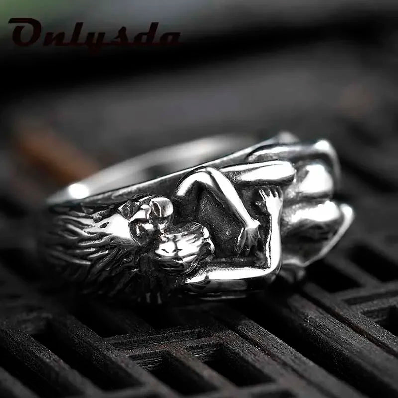 Unisex  Gothic Stainless Steel Hug Ring Punk Style Cool Finger Jewelry Birthday Couple Gift For Man Anle Dropshippiing