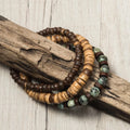 Mens wooden bracelet set. Surfer bracelet men. Coconut bead bracelet