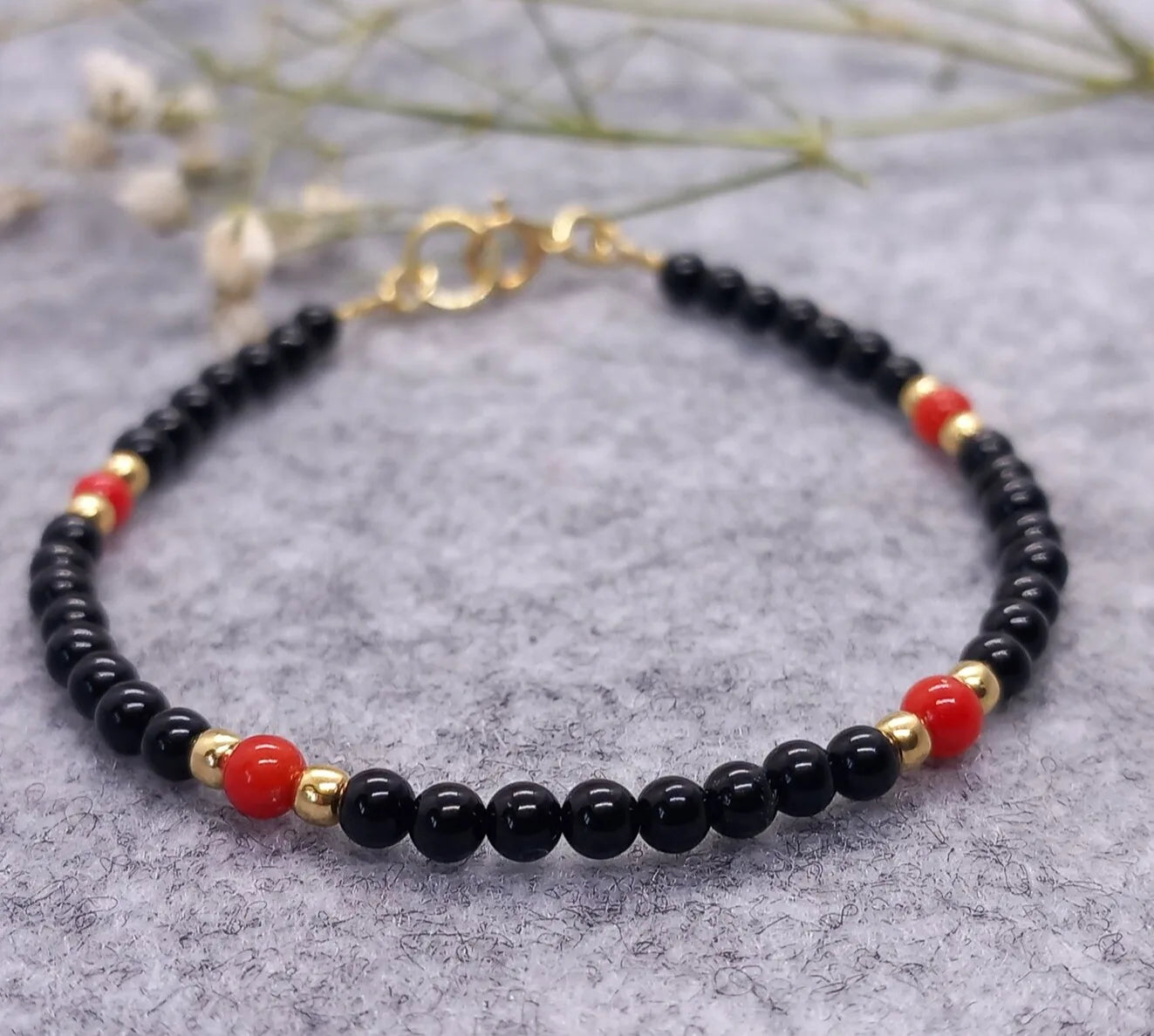 Onyx Bracelet Coral Bracelet Bracelet Red Coral Bracelet Genuine Coral Bracelet  Red Boho Bracelet Coral Bracelet