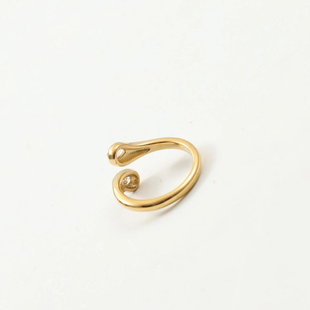 Perfect Pear CZ Stone Hug Ring for Women PVD Gold Plated Stainless Steel Ring