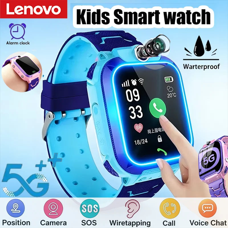 Lenovo 2027 5G IP67 Waterproof Smart Kids Watch Video Call HD Camera SOS GPS Location SIM Card Gift for Boys Girls iOS Android