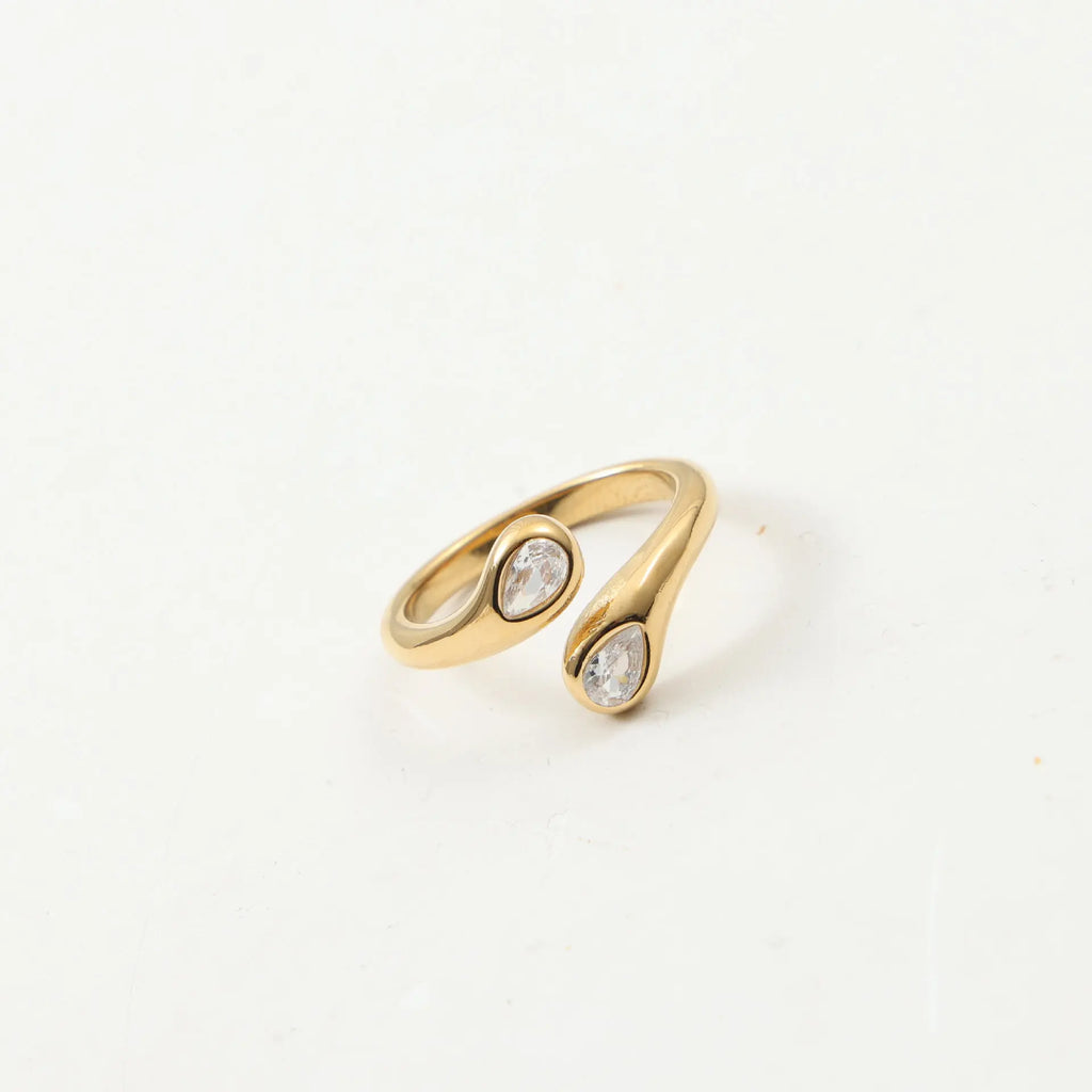 Perfect Pear CZ Stone Hug Ring for Women PVD Gold Plated Stainless Steel Ring