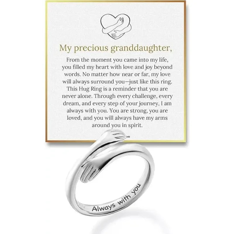 Inspirational Message Adjustable Ring Jewelry To My Granddaughter Stainless Steel Hug Ring Hope Rings, Birthday Christmas Gifts