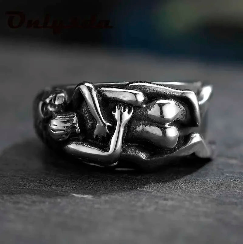Unisex  Gothic Stainless Steel Hug Ring Punk Style Cool Finger Jewelry Birthday Couple Gift For Man Anle Dropshippiing