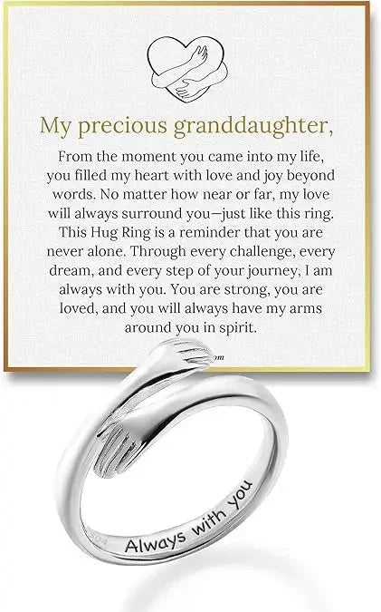 Inspirational Message Adjustable Ring Jewelry To My Granddaughter Stainless Steel Hug Ring Hope Rings, Birthday Christmas Gifts