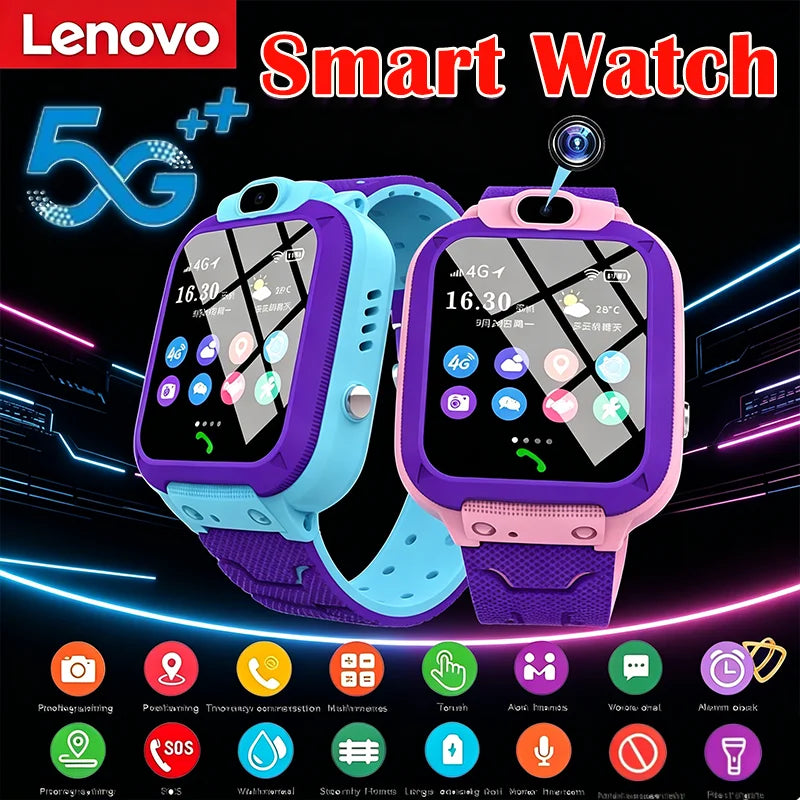 Lenovo 2026 New 5G Waterproof Kids Smart Watch SOS GPS Location Sim Card Call Camera Child Watch Gift for Boys Girls iOS Android