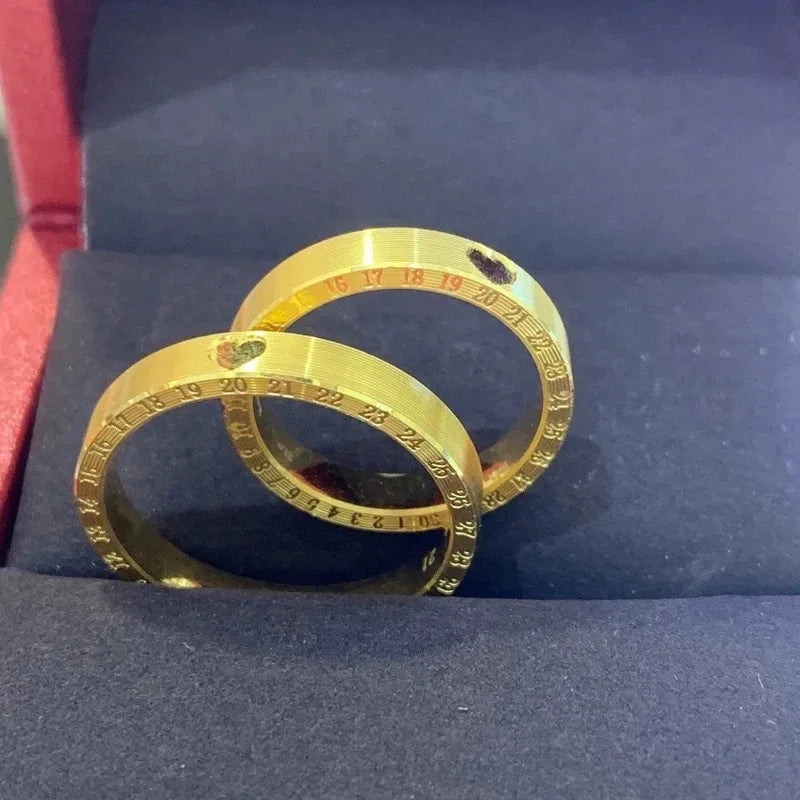 9999 24K real goldING series Love you lifetime love clock ring couple ring Male ring index finger ring female gold wedding ring