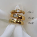 3Pcs Chunky Heart Zirconia Ring, Statement Ring, Dome Ring, Gift for Her, Boho Rings, Stackable Ring, Vintage Style Ring