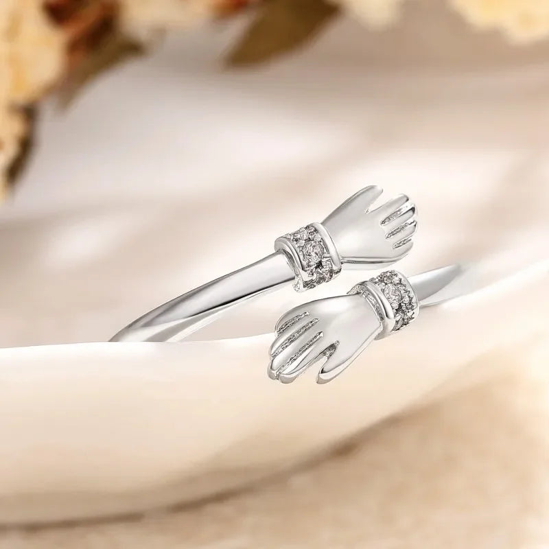 Fashion Hug Rings Adjustable Open Ring Women Temperament Personality Creative Love Hug Ring Lover Mother And Daughter Jewelry