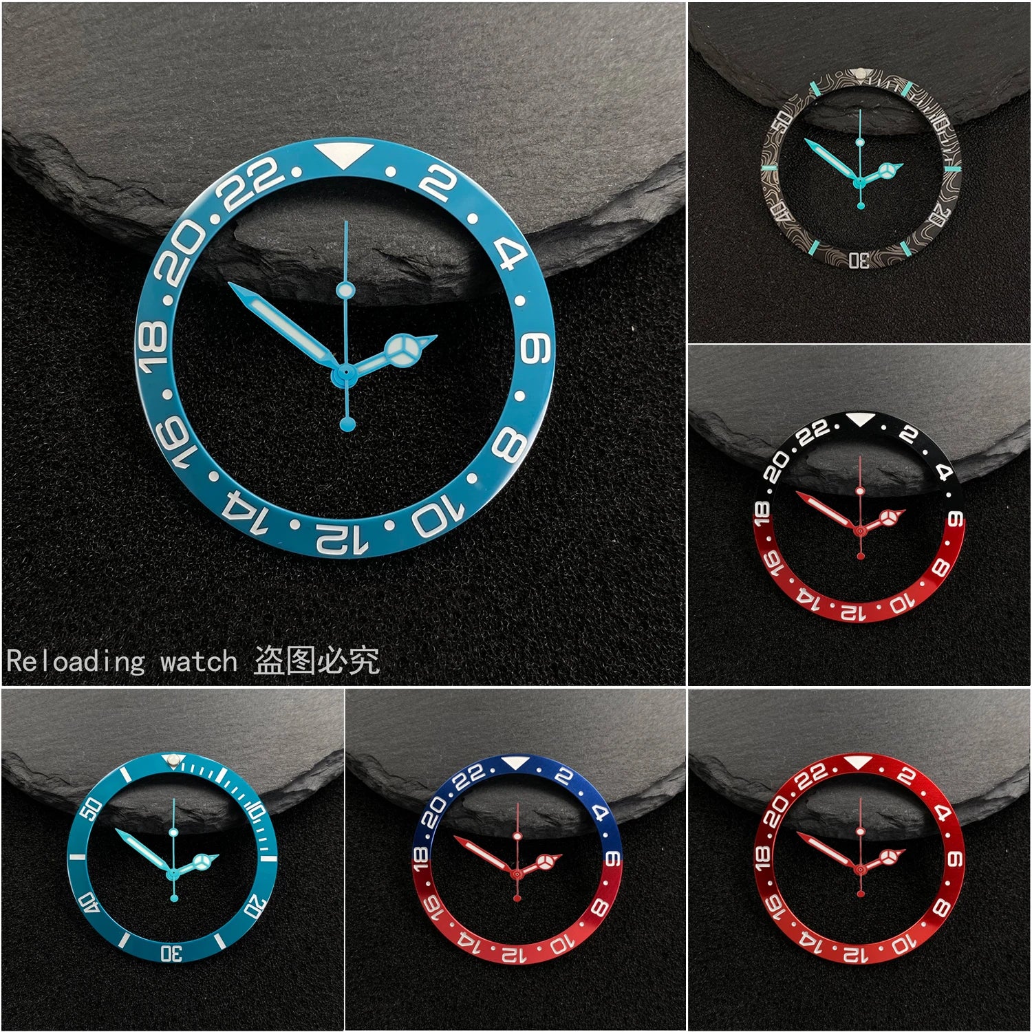 NH35 38mm Bezel Insert Red Hands Watch Hands Blue Green Luminous Red Green Blue Hands For NH35/36/4R/7S Movement Watches Parts