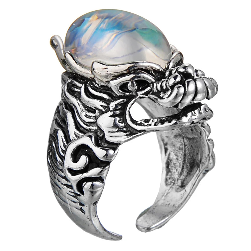 Vintage Silver Color Exaggerated Skeleton Hug Ring for Men Women Punk Adjustable Opening Ring Retro Jewelry Gift Dropshipping
