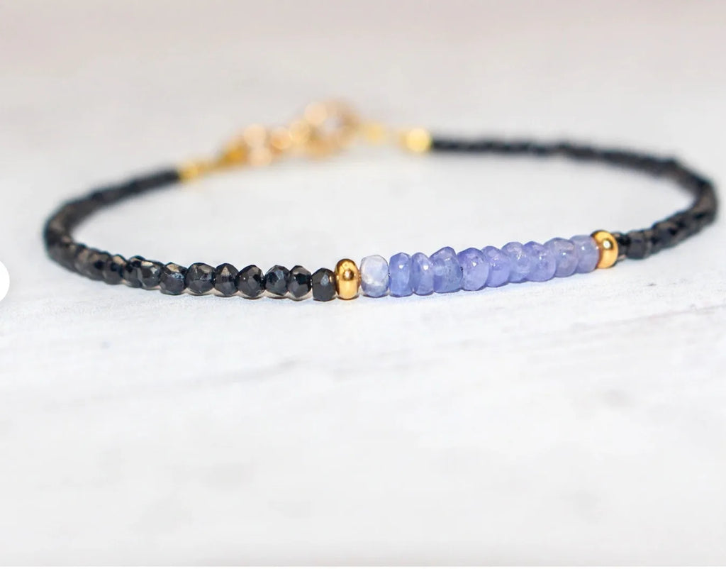 Sleeping Beauty Turquoise Bracelet, Black Spinel Bracelet, Birthstone Bracelet, Beaded Gemstone Bracelet
