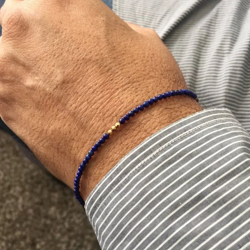 Lapis bracelet for Men Lapis lazuli Bead Bracelet Gold Hematite Mens Bracelet Blue Stone Bracelet Hematite Bracelet