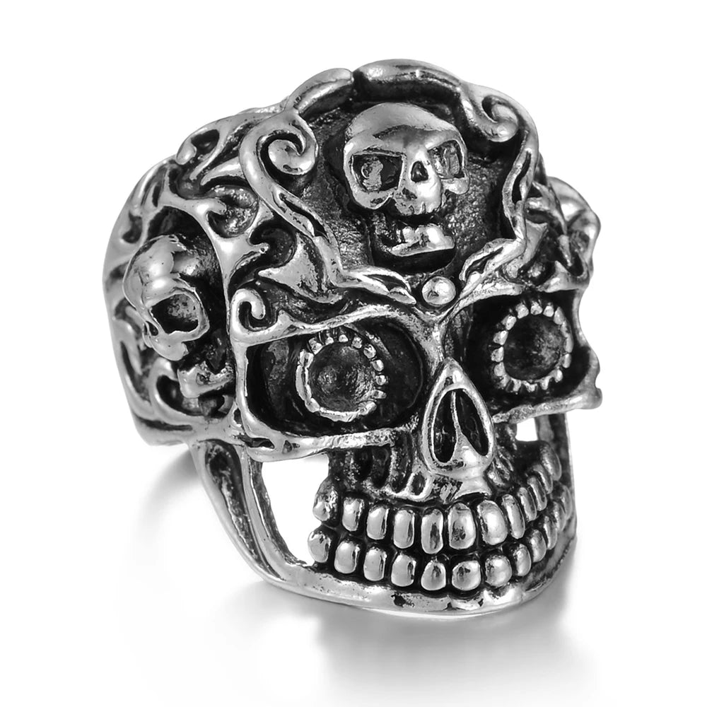 Vintage Silver Color Exaggerated Skeleton Hug Ring for Men Women Punk Adjustable Opening Ring Retro Jewelry Gift Dropshipping