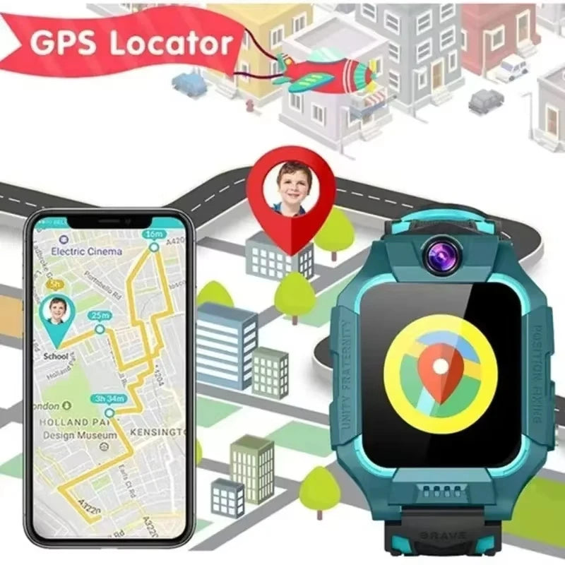 Lenovo 2026 New 5G Kids GPS Smart Watch SOS Location Call Sim Card HD Camera Waterproof Child Watch Present for iPhone Android