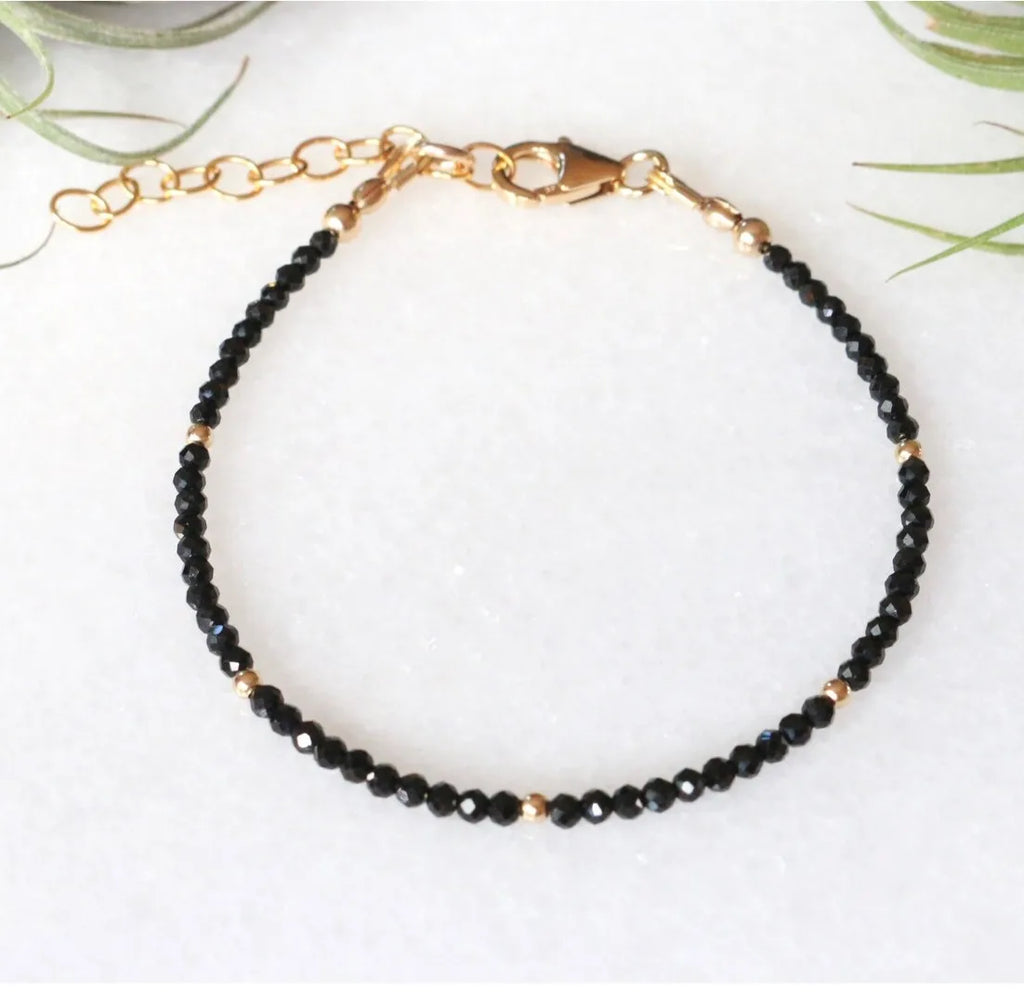 Sleeping Beauty Turquoise Bracelet, Black Spinel Bracelet, Birthstone Bracelet, Beaded Gemstone Bracelet