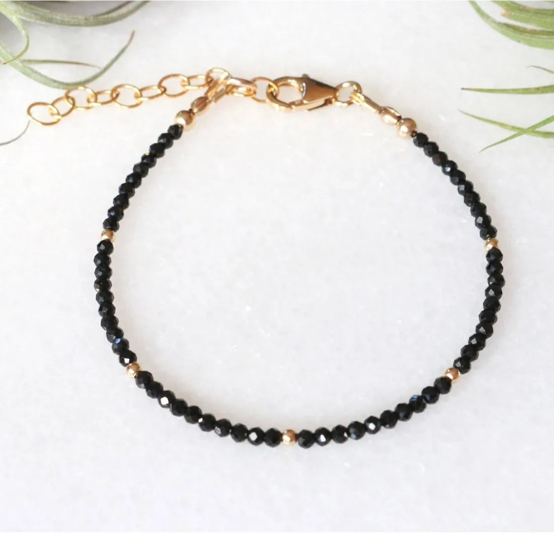 Sleeping Beauty Turquoise Bracelet, Black Spinel Bracelet, Birthstone Bracelet, Beaded Gemstone Bracelet