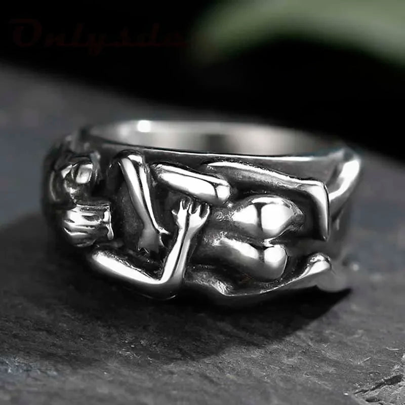 Unisex  Gothic Stainless Steel Hug Ring Punk Style Cool Finger Jewelry Birthday Couple Gift For Man Anle Dropshippiing