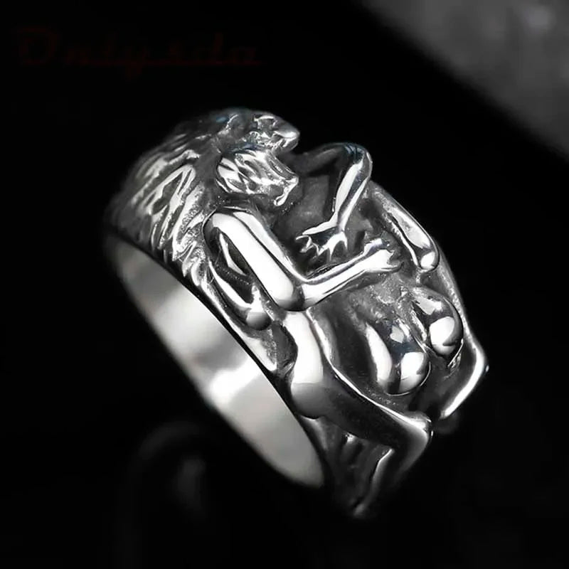 Unisex  Gothic Stainless Steel Hug Ring Punk Style Cool Finger Jewelry Birthday Couple Gift For Man Anle Dropshippiing