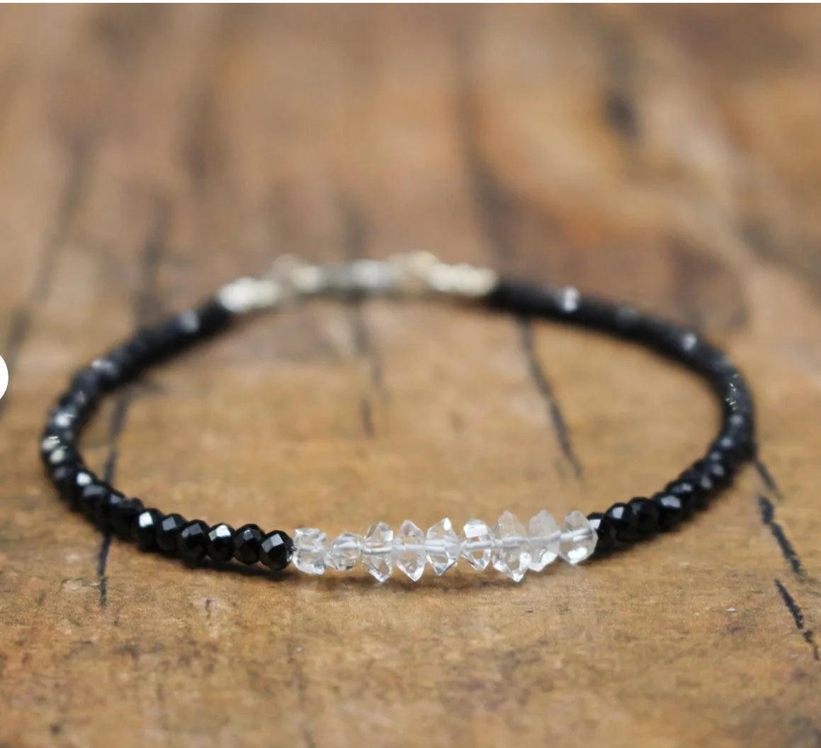 Sleeping Beauty Turquoise Bracelet, Black Spinel Bracelet, Birthstone Bracelet, Beaded Gemstone Bracelet