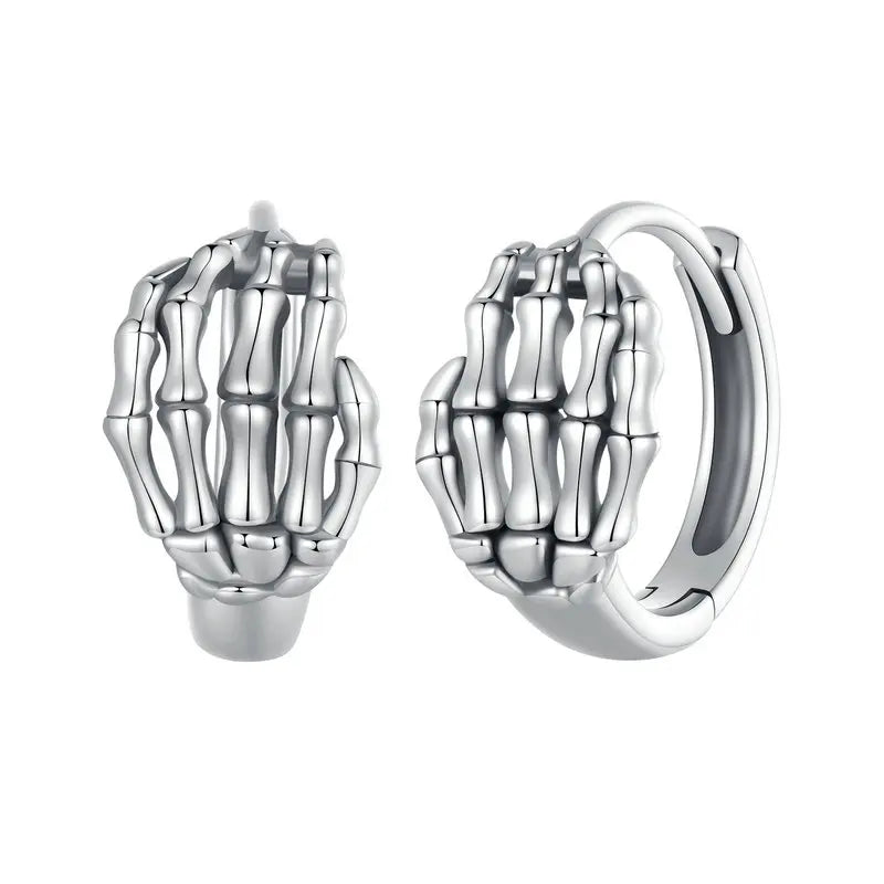 BAMOER Skull Hand Hug Ring Earrrings, 925 Sterling Silver Vintage Hug Jewellry for Women Retro Fine Jewelry Birthday Gift