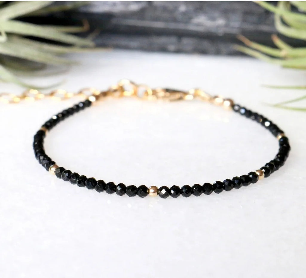Sleeping Beauty Turquoise Bracelet, Black Spinel Bracelet, Birthstone Bracelet, Beaded Gemstone Bracelet