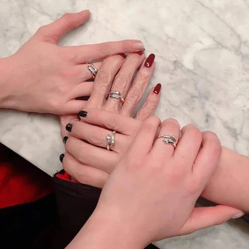 Fashion Hug Rings Adjustable Open Ring Women Temperament Personality Creative Love Hug Ring Lover Mother And Daughter Jewelry