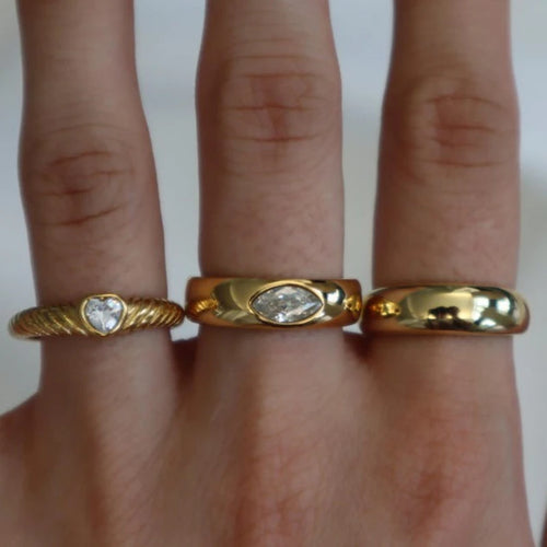 3Pcs Chunky Heart Zirconia Ring, Statement Ring, Dome Ring, Gift for Her, Boho Rings, Stackable Ring, Vintage Style Ring