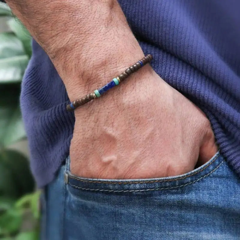 Mens wooden bracelet set. Surfer bracelet men. Coconut bead bracelet