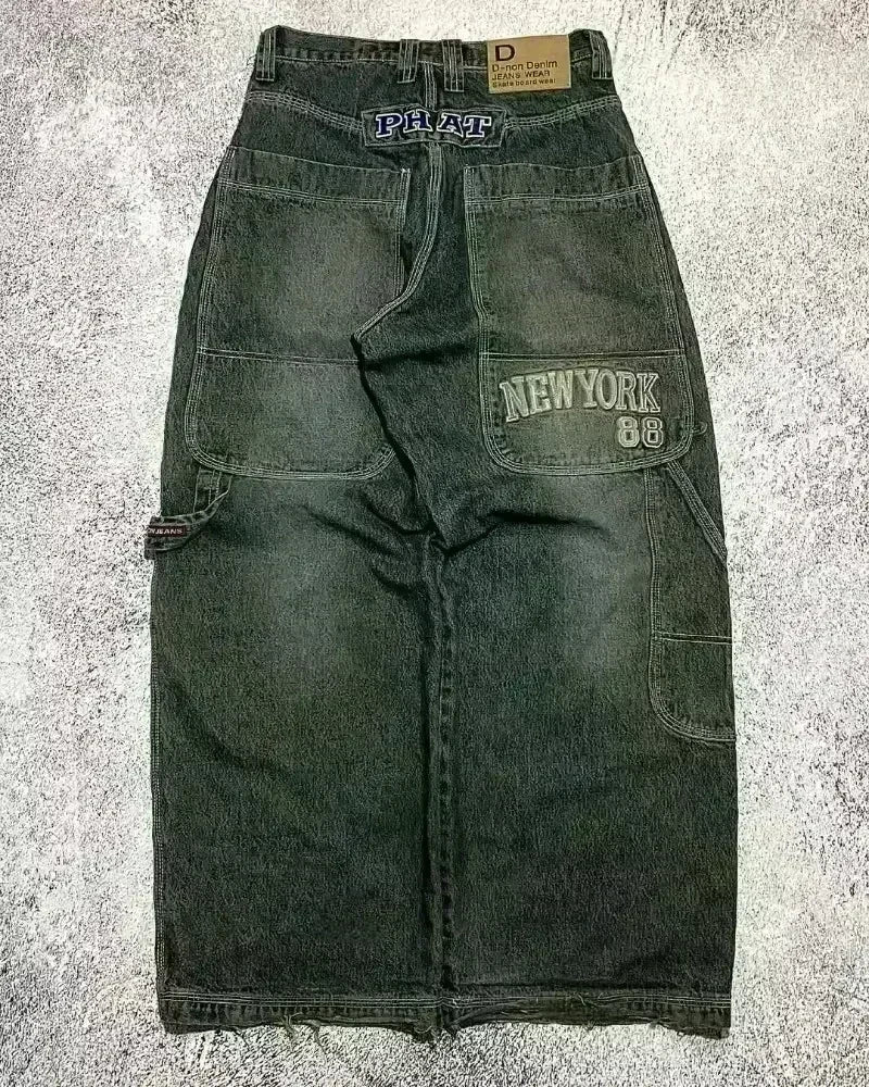 American Street Trend Letter Embroidered Loose Jeans Men Harajuku Y2K New Hip Hop Oversized Wide-leg Pants Unisex Mopping Jeans
