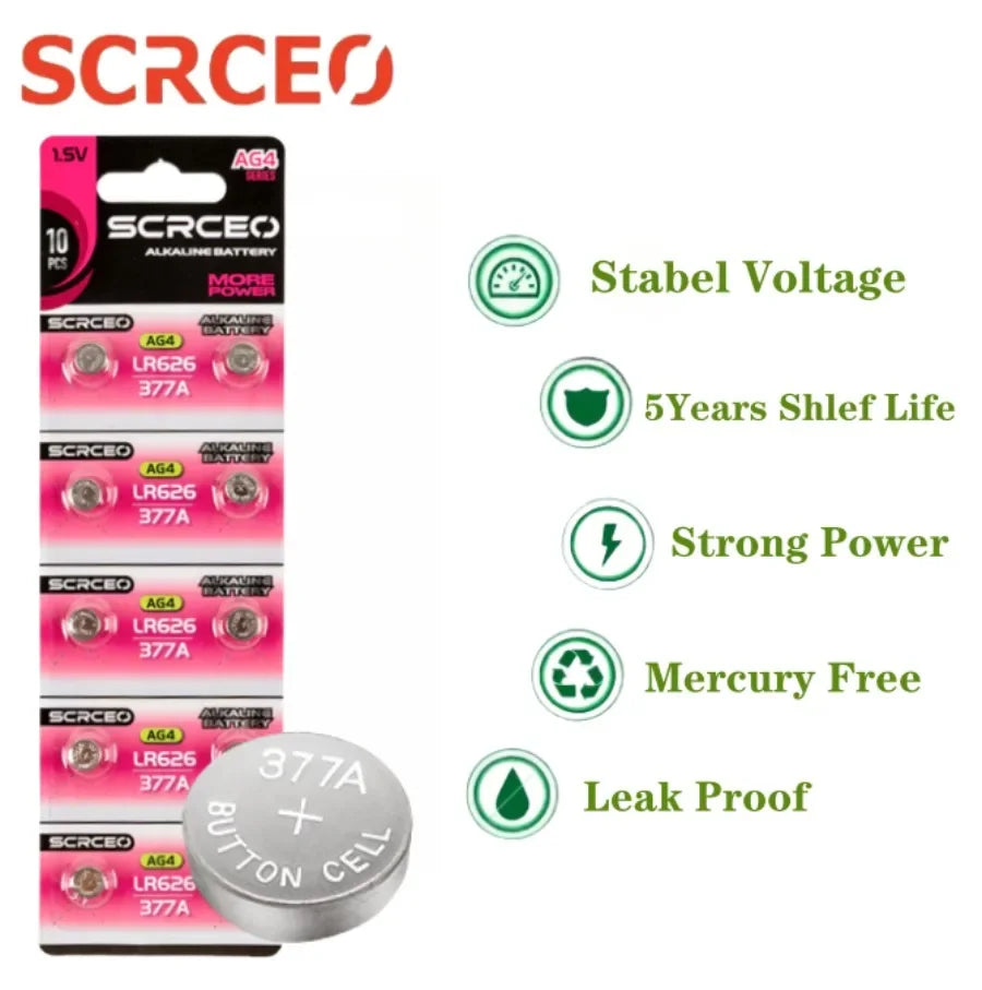 High Capacity 2-10pcs SR626SW AG4 Equivalent 377S 377 LR626 1.55V Button Cell Battery for Watch Candle Lamp Replacement