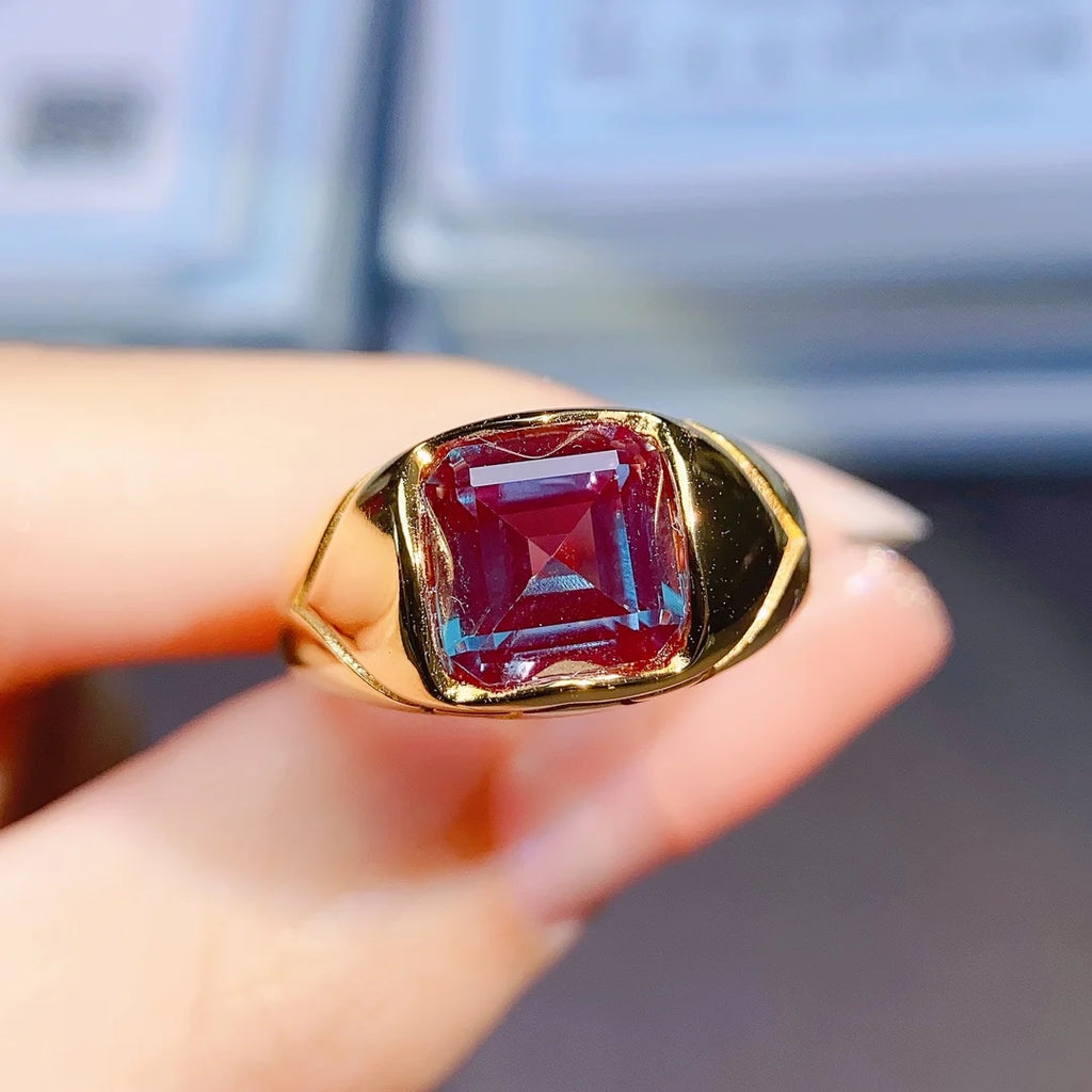 Alexandrite Ring Men's Princess Cut Color Changing Gemstone Ring June Birthstone Ring Sterling Silver Ring Promise Ring
