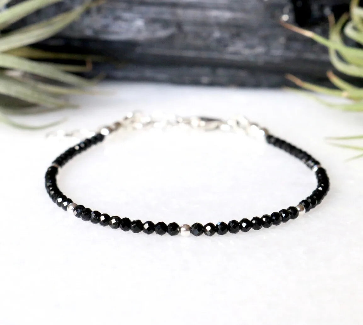 Sleeping Beauty Turquoise Bracelet, Black Spinel Bracelet, Birthstone Bracelet, Beaded Gemstone Bracelet