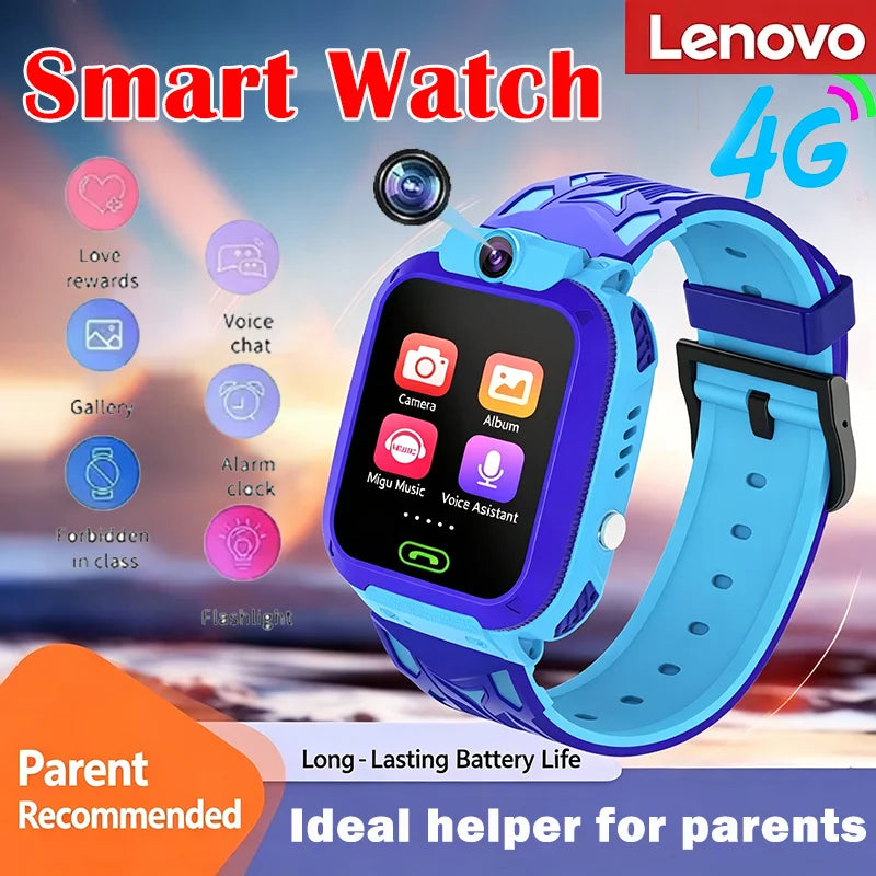 Lenovo 2026 New 5G Waterproof Kids Smart Watch SOS GPS Tracker Sim Card Call Camera Child Watch Gift for Boys Girls iOS Android