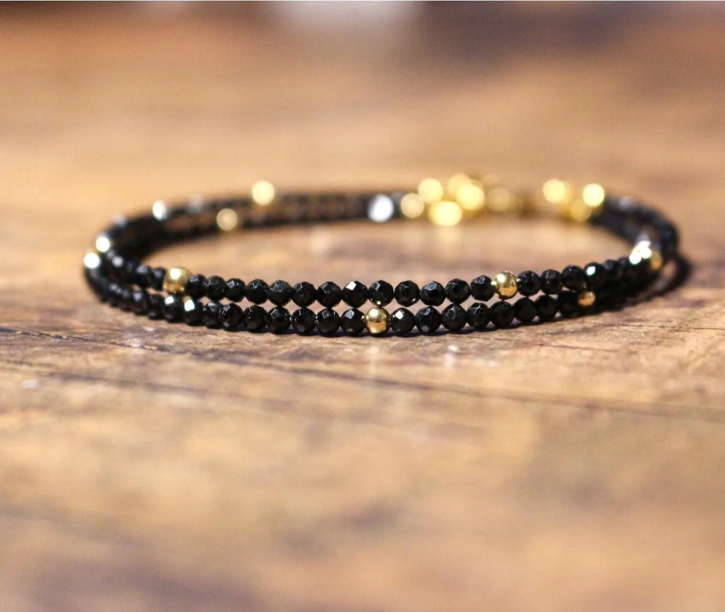 Sleeping Beauty Turquoise Bracelet, Black Spinel Bracelet, Birthstone Bracelet, Beaded Gemstone Bracelet